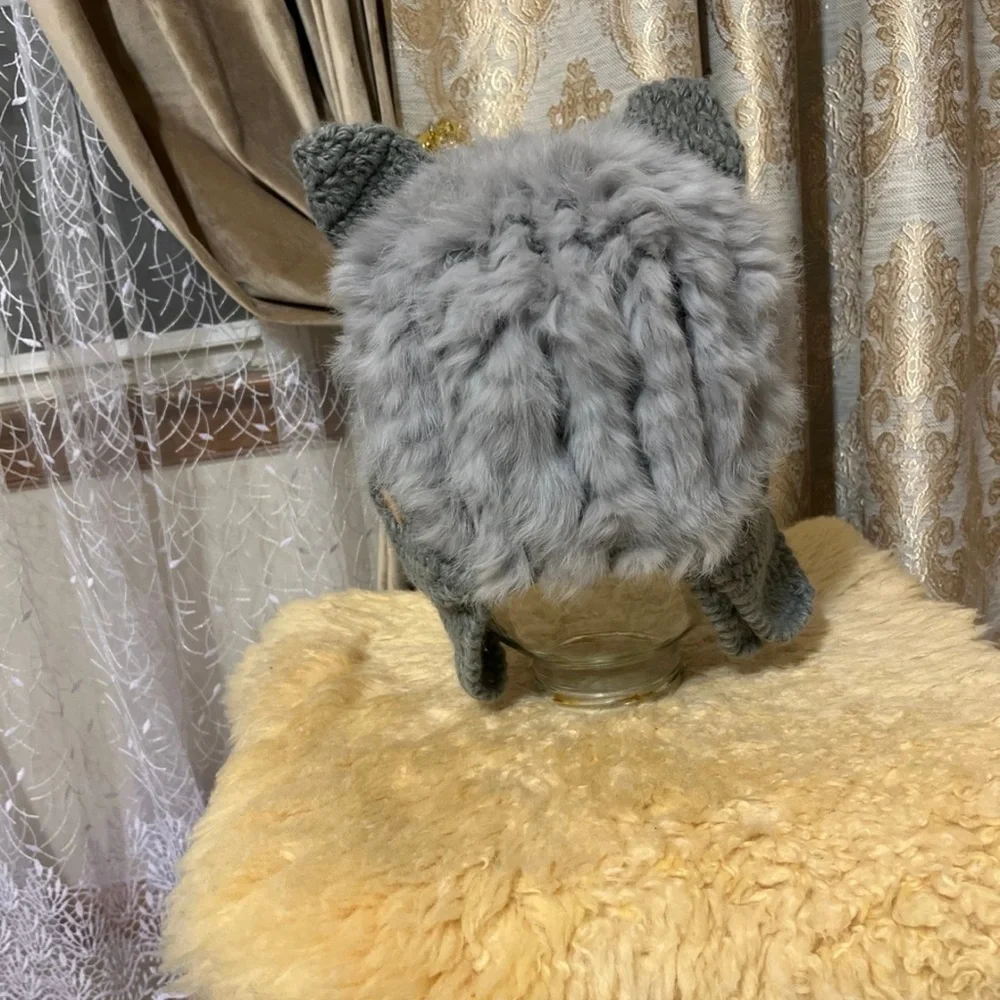 Cozy Gray Cat Hat with Ears